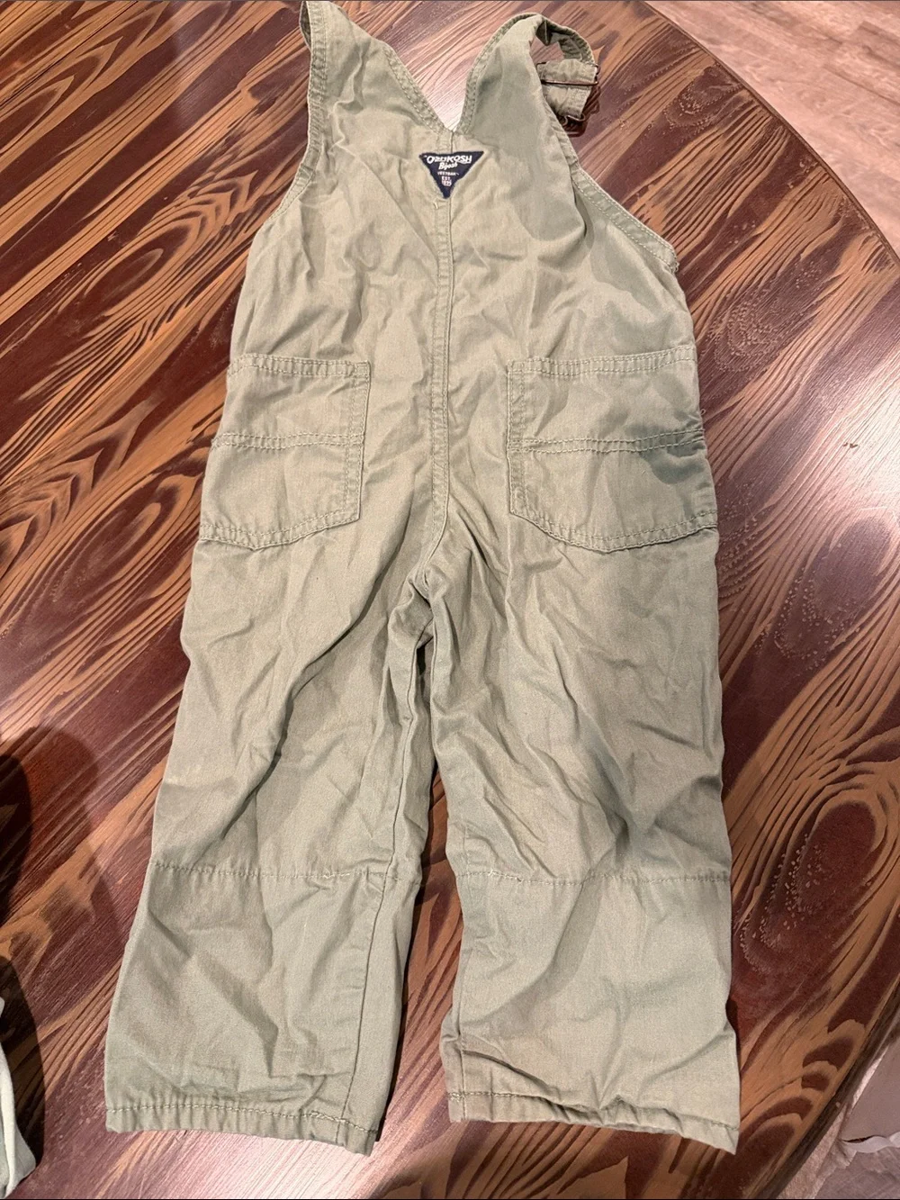 OshKosh B'gosh Olive Green Kids Overalls with Plaid Lining